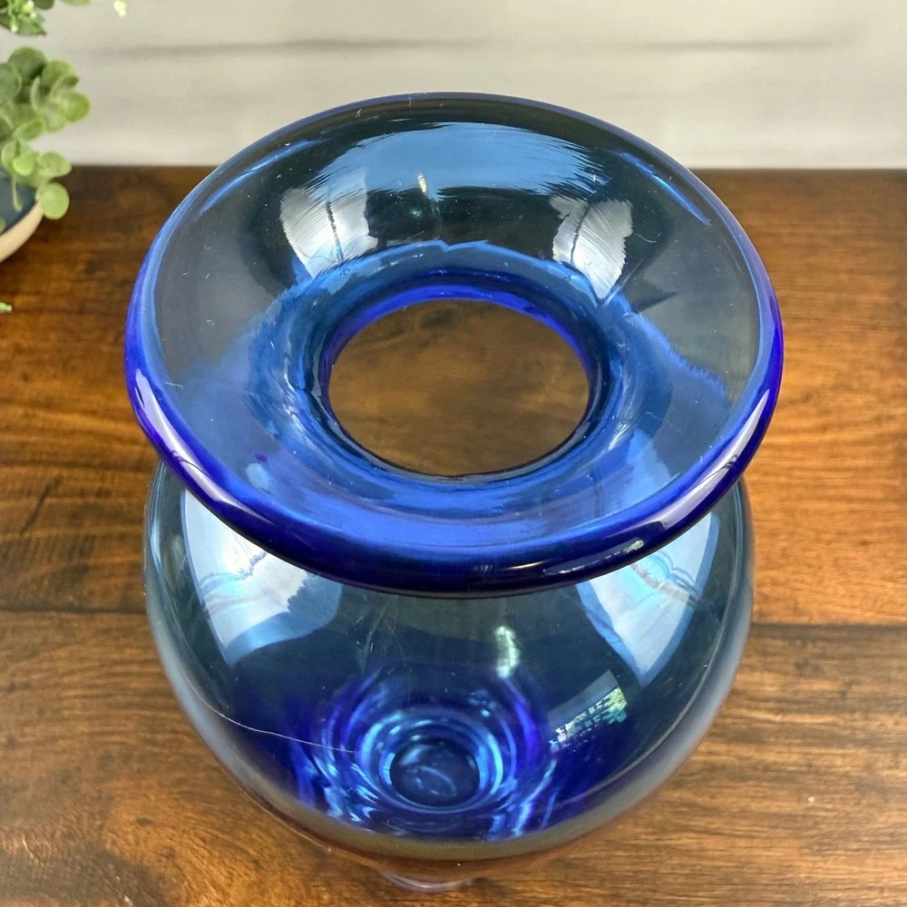 Blenko 8310S Azure Blue Art Glass Vase Don Shepherd 1983 Hand Blown 10